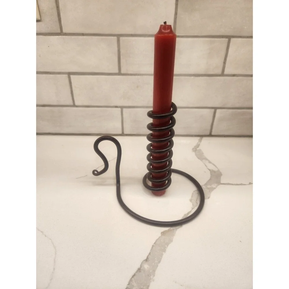Vintage Wrought Iron Spiral Courting Candle Holder W/Candle See‎ Description